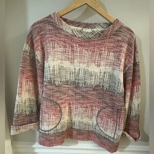 Anthropologie Postmark Etched Sunset Sweatshirt size S red, ivory and black